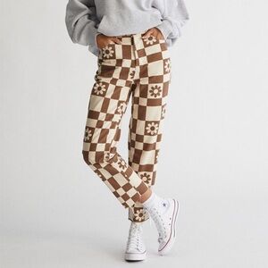 PacSun Eco Flower Checkerboard High Waisted Straight Leg Jeans